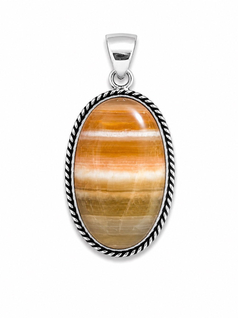 Handcrafted Orange Band Agate Pendant - Women Jewelry
